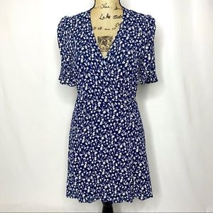 Reformation Navy Blue White Elyse Lucky Wrap Dress